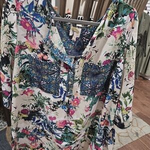 Fig and Flower Multicolor Floral Tunic Top